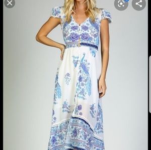 Peacock Print Maxi Dress